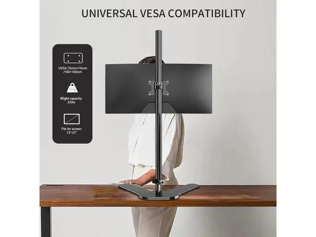 Alt view image 4 of 7 - Single Tall Monitor Mount, Extra Long Computer Stand with 47 inch Pole, Floor Computer Stand, Free-Standing Monitor Desk Mount Support 13 to 27 inch Screen,22lbs