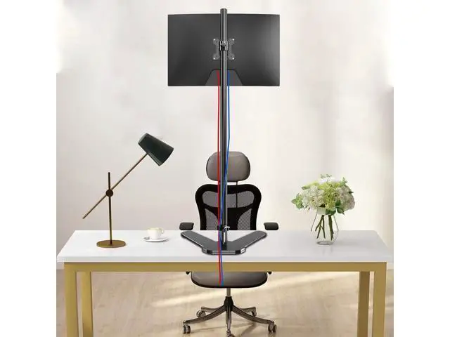 Alt view image 7 of 7 - Single Tall Monitor Mount, Extra Long Computer Stand with 47 inch Pole, Floor Computer Stand, Free-Standing Monitor Desk Mount Support 13 to 27 inch Screen,22lbs