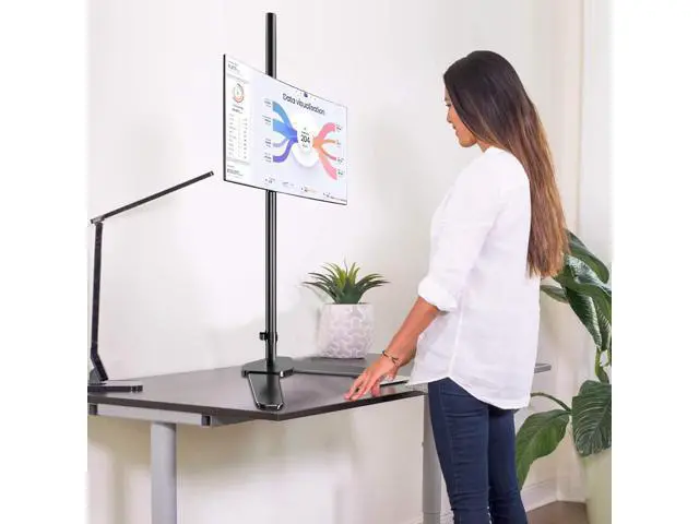 Alt view image 2 of 7 - Single Tall Monitor Mount, Extra Long Computer Stand with 47 inch Pole, Floor Computer Stand, Free-Standing Monitor Desk Mount Support 13 to 27 inch Screen,22lbs