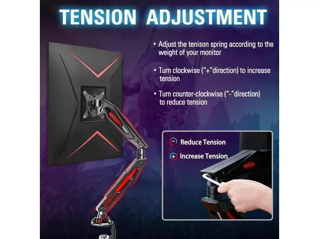 Alt view image 7 of 7 - MOUNT PRO Single Gaming Monitor Stand - Mechanical Spring Display Mount, Adjustable Gaming Monitor Arm with C Clamp and Grommet Mounting Base - Fits for Computer Screen up to 32, VESA 75x75, 100x100
