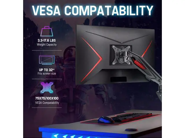 Alt view image 6 of 7 - MOUNT PRO Single Gaming Monitor Stand - Mechanical Spring Display Mount, Adjustable Gaming Monitor Arm with C Clamp and Grommet Mounting Base - Fits for Computer Screen up to 32, VESA 75x75, 100x100