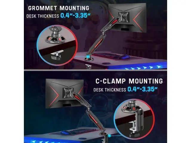 Alt view image 3 of 7 - MOUNT PRO Single Gaming Monitor Stand - Mechanical Spring Display Mount, Adjustable Gaming Monitor Arm with C Clamp and Grommet Mounting Base - Fits for Computer Screen up to 32, VESA 75x75, 100x100