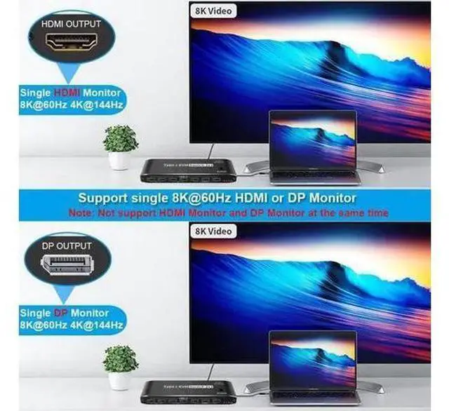 Main image of 2x1 8K Thunderbolt 4 USB C KVM Switch RJ45 100W PD Charge 4K 144Hz Type C KVM Switch Switcher for 2 Computer 1 Monitor
