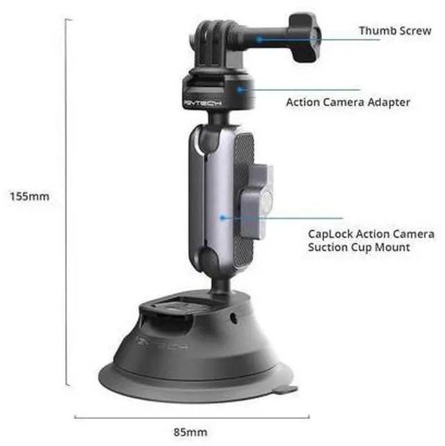 Main image of CapLock Suction Cup Car Mount, Quick Release for Action Camera, 1/4"-20 Adapter, Compatible with DJI OSMO Action 6/5 Pro/Pocket 4/3/Xtra Muse/Gopro 13/12/Insta360 Ace Pro 2/X5/Luna Ultra