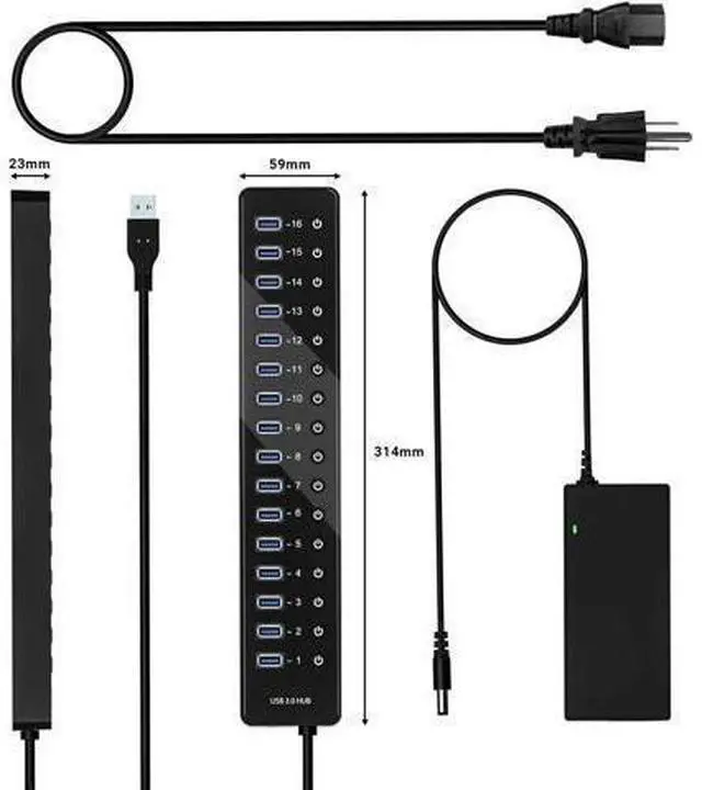 Main image of DIXSG Powered USB Hub 3.0, 16 Ports USB Splitter with 12V/6A Power Adapter and Individual Switches, High-Speed Data Transfer USB 3.0 Hub for Laptop, PC, Mac, and More Devices (with US Plug)
