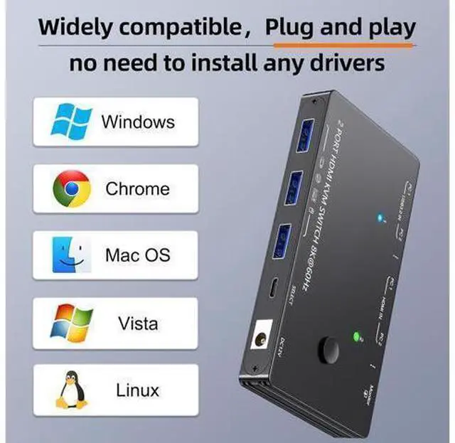 Main image of DIXSG 2 Port HDMI KVM Switch 8K@60Hz 4K@120Hz, USB 3.0 HDMI 2.1 KVM Switch for 2 Computers Share 1 Monitor and 3 USB Devices, HDCP 2.3,HDR 10, with Wired Remote,12V Power Adapter and 2 USB 3.0 Cables
