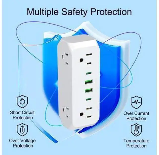 Main image of US Type-C Tower Power Strip, 5-Outlet Vertical Surge Protector with 3 USB Ports (2 USB-A + 1 Type-C) Space-Saving Standing Design for Desktop, Counter 1250W/10A, Black
