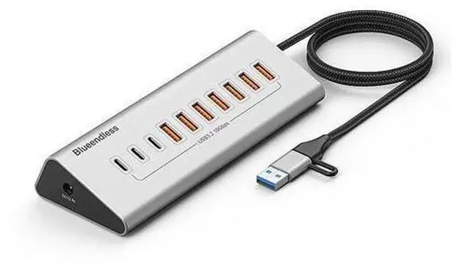 Main image of Aluminium 10Gbps USB-A 10Gbps USB-C Hub 10-Ports Data Sync USB3.2 USB 3.2 Type C Hub Splitter 12V/3A Power Adapter