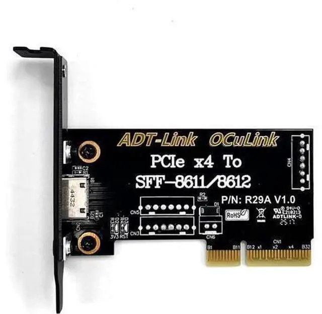 Main image of ADT-R29A PCIe4.0 x4 to SFF-8611/8612 OCuLink Adapter Card 64Gbps with Half and Full Height Baffle Support Chassis External