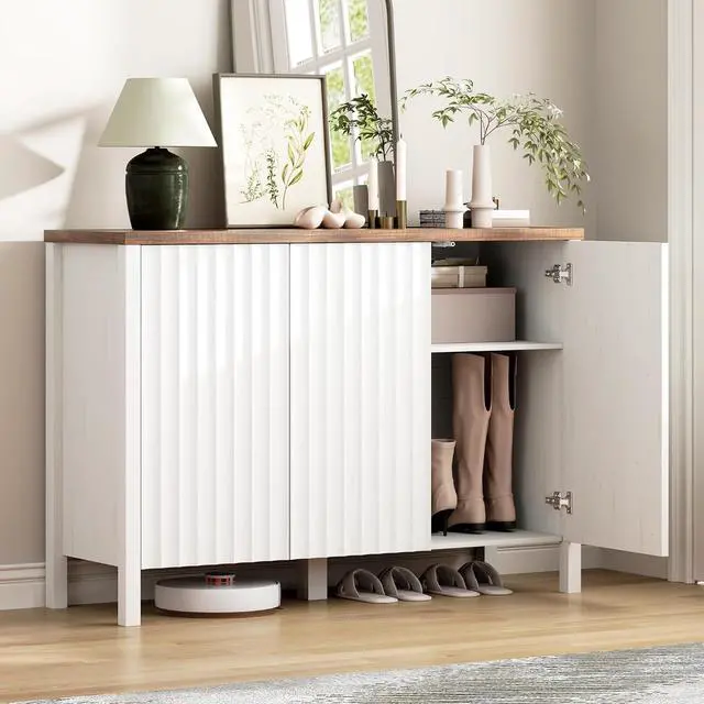 Main image of Vlsrka Shoe Storage Cabinet with Doors and Adjustable Shelves, White | Suitable for 20 Pairs Shoe Organizer, Farmhouse Style, 4 Tier Shoe Rack, Wooden Entryway Cabinet for Hallway, Living Room