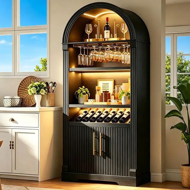 Main image of Vlsrka Kitchen Pantry Storage Cabinets with Adjustable Shelves, 71" Tall | LED Wine Bar Cabinet with Motion Sensor, 9 Bottle Racks, 12 Glass Holders, Liquor Storage for Kitchen, Dinning Living Room