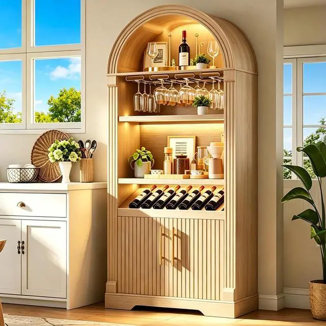 Main image of Vlsrka Kitchen Pantry Storage Cabinets with Adjustable Shelves, 71" Tall | LED Wine Bar Cabinet with Motion Sensor, 9 Bottle Racks, 12 Glass Holders, Liquor Storage for Kitchen, Dinning Living Room