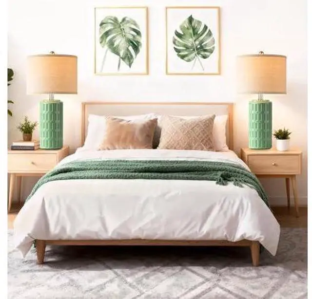 Main image of PARTPHONER 23" Farmhouse Modern Ceramic Table Lamp Set of 2 - Sage Green Bedside Lamps for Bedroom & Living Room, Nightstand, Desk, End Table