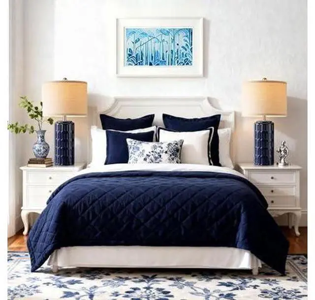 Main image of PARTPHONER 23" Farmhouse Modern Ceramic Table Lamp Set of 2 - Navy Blue Bedside Lamps for Bedroom & Living Room, Nightstand, Desk, End Table