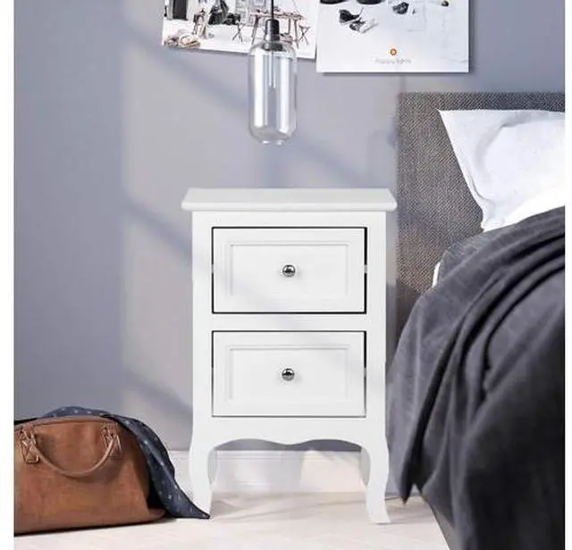 Main image of White Nightstand with 2 Drawers, Night Stands for Bedrooms, Small Bed Side Table/White Night Stand with Drawers for Small Spaces, College Dorm, Kids Room, Living Room, French, 16W x 12D x 24H