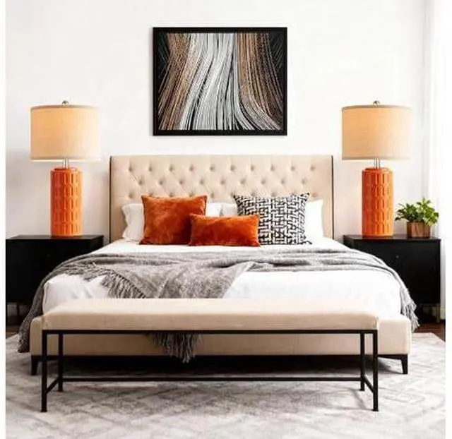 Main image of PARTPHONER 23" Farmhouse Modern Ceramic Table Lamp Set of 2 - Orange Bedside Lamps for Bedroom & Living Room, Nightstand, Desk, End Table