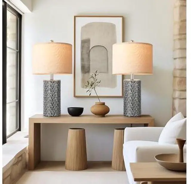 Main image of PARTPHONER 23" Modern Ceramic Table Lamp Set of 2, Table Lamps for Living Room, Rustic Farmhouse Bedside Lamps Nightstand lamp for Bedroom, Desk Lamp for End Table Home Decor Black
