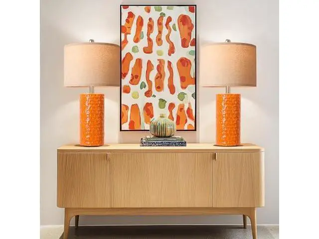 Main image of PARTPHONER 23" Modern Ceramic Table Lamp Set of 2, Table Lamps for Living Room, Rustic Farmhouse Bedside Lamps Nightstand lamp for Bedroom, Desk Lamp for End Table Home Decor Orange