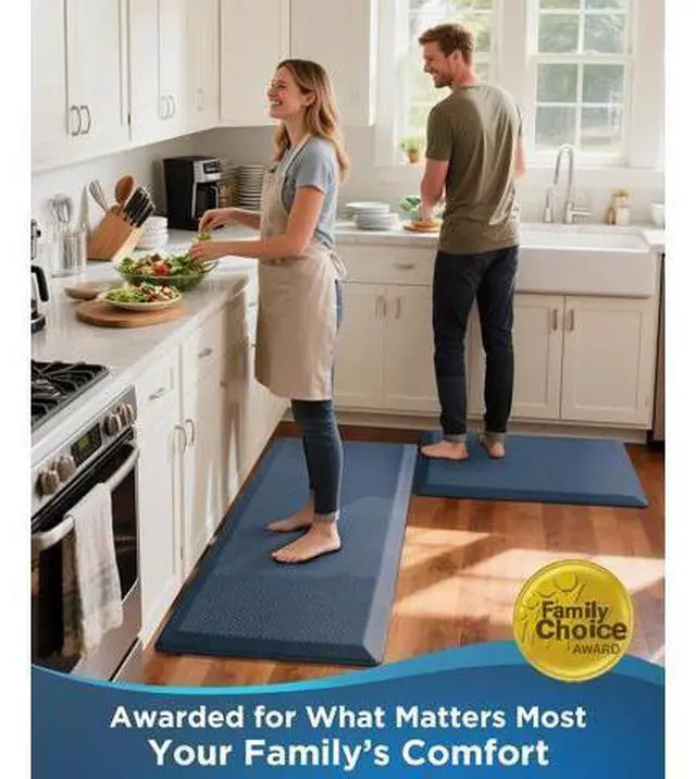 Main image of Kitchen Mats for Floor, 3/4 Inch Thick Kitchen Rugs, 20'' x 60'' Anti Fatigue Standing Cushioned Mat, Waterproof,Comfort Ergonomic Mat for Office, Home, Sink,Blue Non-Slip Bottom