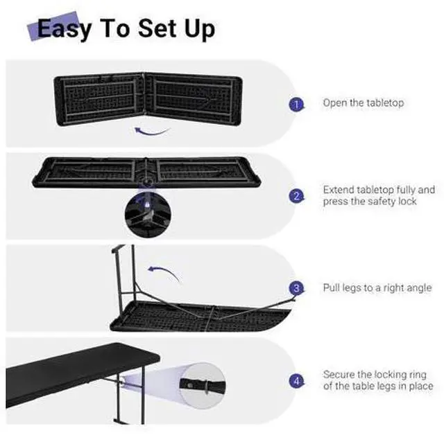 Main image of Byliable Folding Table 6FT Narrow Portable Foldable Plastic Heavy Duty Long Table, Fold-in-Half with Carrying Handle for Indoor Outdoor Meeting, Buffet, Party, Wedding, Home Work, 6 Foot, Black