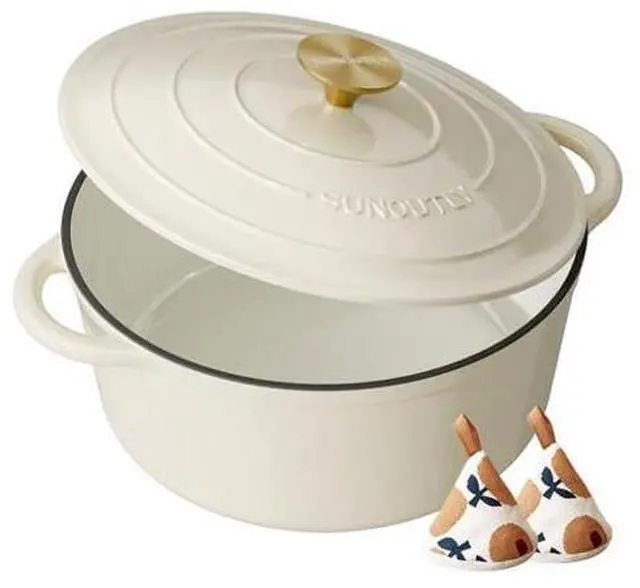 Main image of Enameled Cast Iron Dutch Oven - 4.5QT Pot with Lid & Cotton Potholders - Heavy-Duty Cookware for Braising, Stews, Roasting, Bread Baking, Oven Safe up to 500° F & Across All Cooktops, Cream White