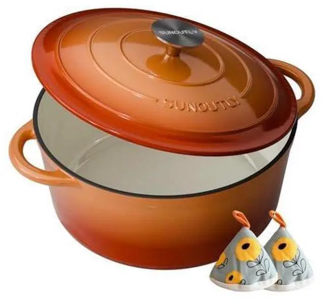 Main image of Enameled Cast Iron Dutch Oven - 4.5QT Dutch Oven Pot with Lid & Cotton Potholders - Heavy-Duty Non Stick Casserole Pot for Braising, Stews, Roasting, Baking, Suitable for All Stovetops, Vibrant Orange