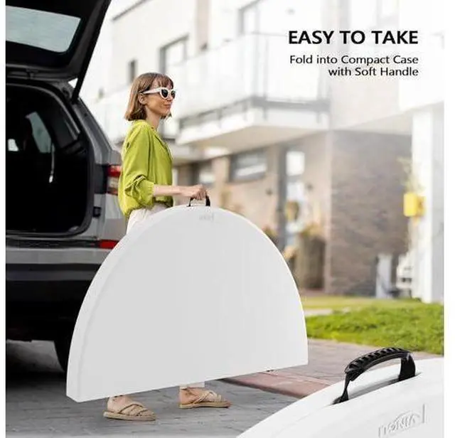 Main image of White 48" Round Bi-Folding Commercial Table, 4 Feet Portable Plastic Dining Card Table for Kitchen or Outdoor Party Wedding Event, 1-Pack