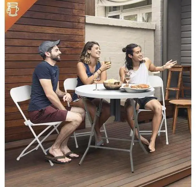 Main image of 5 Pack White Plastic Folding Chair, Indoor Outdoor Portable Stackable Commercial Seat with Steel Frame 350lb. Capacity for Events Office Wedding Party Picnic Kitchen Dining
