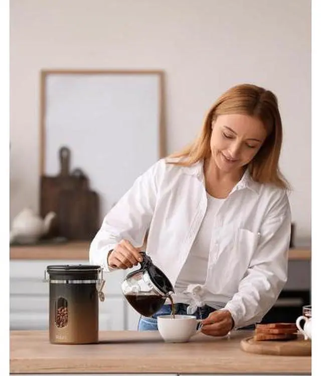 Main image of Coffee Canister with Window,Airtight Stainless Steel Kitchen Food Storage Container, Date Tracker & Scoop for Grounds Coffee, Beans, Tea,Flour,Cereal,Sugar,22OZ,Copper (Pack of 2)