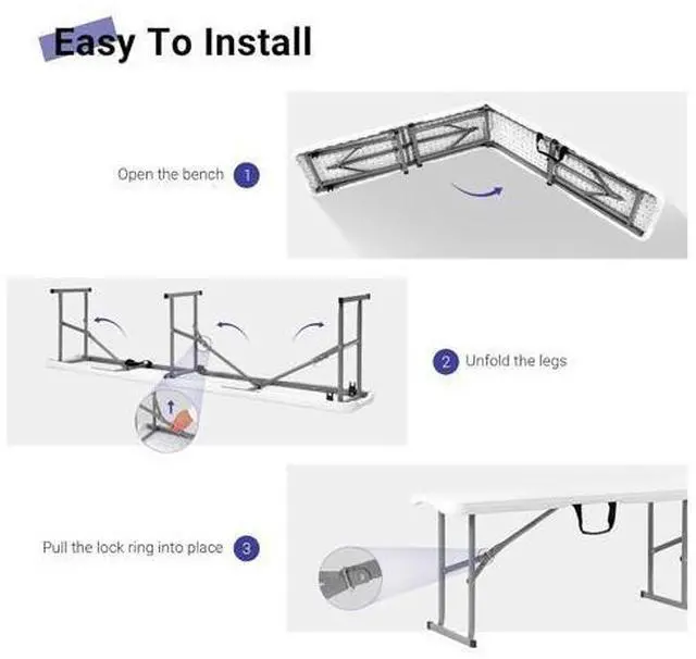 Main image of Byliable Folding Bench 6 Foot, Plastic Folding Bench Seat Portable Foldable Picnic Party Camping Dining Seat, White Garden Multipurpose Entertaining Activities