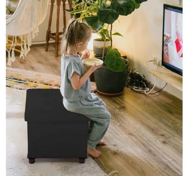 Main image of Dorriss Storage Ottoman for Living RoomSquare Ottoman with Tray Bedroom Cube Foot Rest Stool with Legs Ottomans Coffee Table Lid Foldable Footstool Faxu Leather 15" Inch(Black)