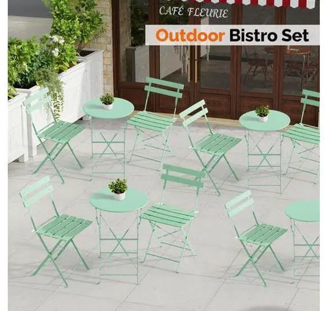 Main image of Outdoor Folding Bistro Table and Chairs Set of 2, 3-Piece Bistro Set with Premium Steel Frame for Patio, Balcony, Garden, Porch, Yard, Green