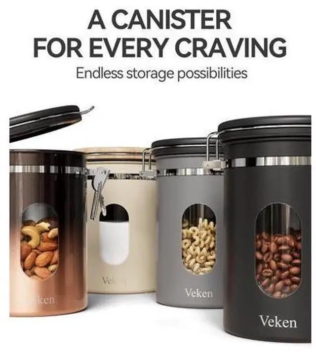 Main image of Coffee Canister with Window,Airtight Stainless Steel Kitchen Food Storage Container, Date Tracker & Scoop for Grounds Coffee, Beans, Tea, Flour, Cereal,Sugar,22OZ,Grey (Pack of 2)