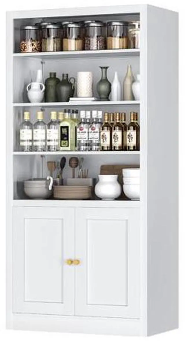 Main image of 55" Tall Kitchen Pantry Storage Cabinet, White Metal Pantry Cabinet with 2 Doors and 3 Adjustable Sh