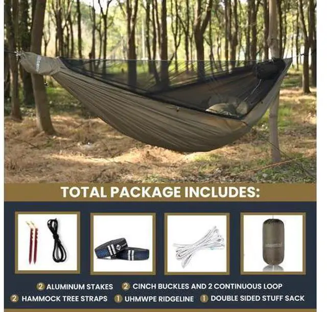 Main image of Onewind 11ft Camping Hammock with Mosquito Net and Structure Ridgeline, Lightweight Portable Hammock