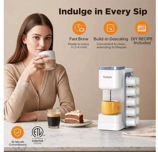 Main image of Tastyle Hot & Iced Coffee Maker with Magnetic K-Pod Organizer (Pods Not Included), Stores 10 Pods, 4-5 Cups Coffee Maker & Single-serve Brewer for K Cup & Grounds, 40oz Removable Water Tank, White