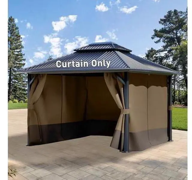 Main image of Aoodor 10x10 ft Outdoor Gazebo Curtains, 4 Panels Waterproof Privacy Sidewall Replacement with Zipper for Patio Pergola and Canopy, Light Coffee and Coffee