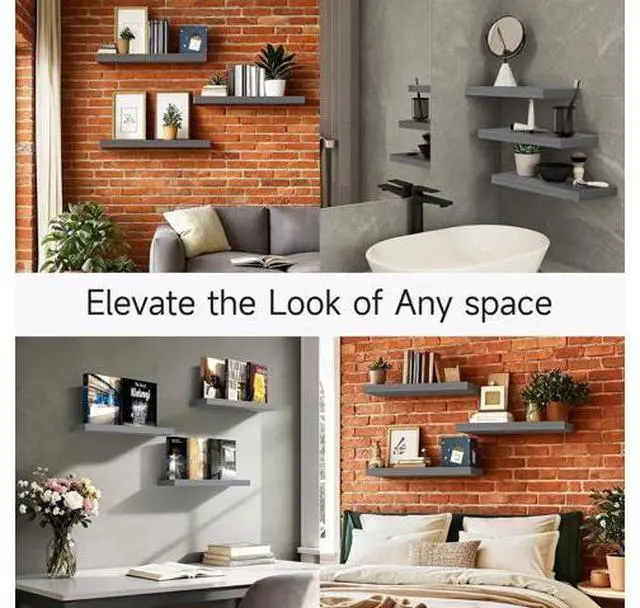 Main image of Floating Shelves for Wall, Set of 3, 22.5 Inches Wall Mounted Rustic Wood Shelves for Bathroom, Bedroom, Living Room or Kitchen Decor, Storage for Books, Lego, Plants, Gray