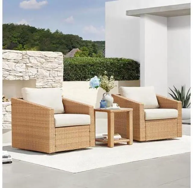 Main image of CHITA Patio Wicker Rattan Side Table with Adjustable Foot Leveler, Outdoor Square End Table with Cem