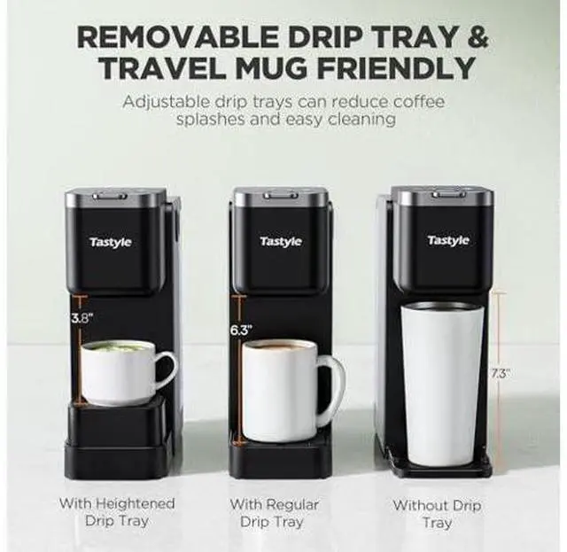 Main image of Tastyle Single Serve Coffee Maker with Built-in Detachable Milk Frother & Magnetic K-Pod Organizer, 6 Cup Sizes, Fits 7.3" Travel Mug, Black