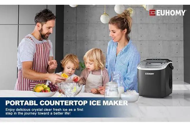 Main image of EUHOMY Ice Maker Machine Countertop with Handle, 26lbs/24H, 9 Bullet Ice Cubes Ready in 6 Mins, Auto-Cleaning, Portable Ice Maker with Basket and Scoop, for Home/Kitchen/Camping/RV. (Silver)