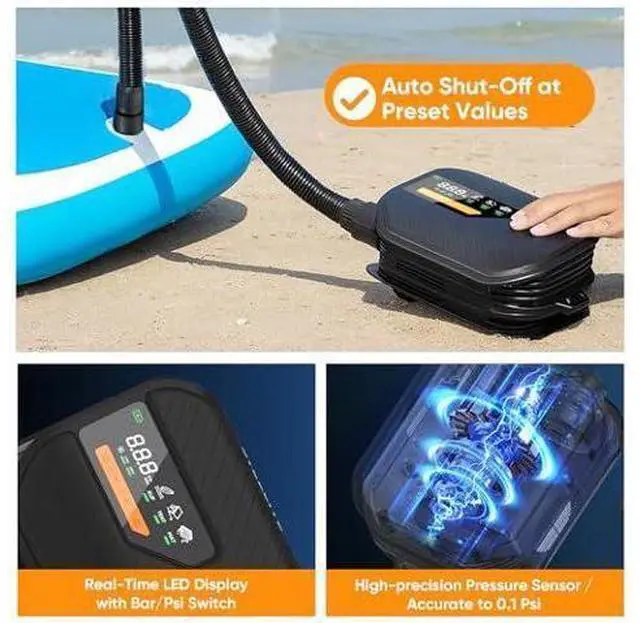 Main image of STEELITE Paddle Board Pump Portable, SUP Pump 50PSI High Pressure with Auto-Off, Dual Stage Inflation & Deflation for Stand Up Paddle Boards, Boat, Tent, Mattress