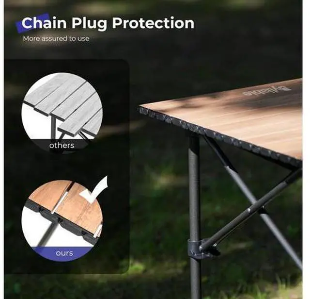 Main image of Byliable Camping Table Folding Portable Camp Aluminum Fold Up Lightweight Roll Up Table Adjustable Height with Carry Bag Indoor Outdoor for Camping, Picnic, Backyard, BBQ, Patio, Wood Grain