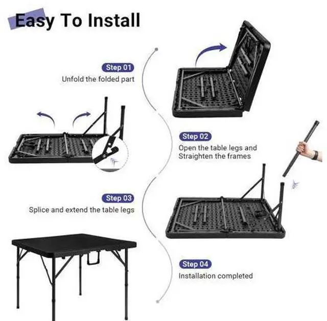 Main image of Byliable 34" Folding Square Card Table, Portable Heavy Duty HDPE Fold-in-Half Folding Table with Carrying Handle for Indoor/Outdoor Use Ideal for Picnic, Camping, Parties, Black