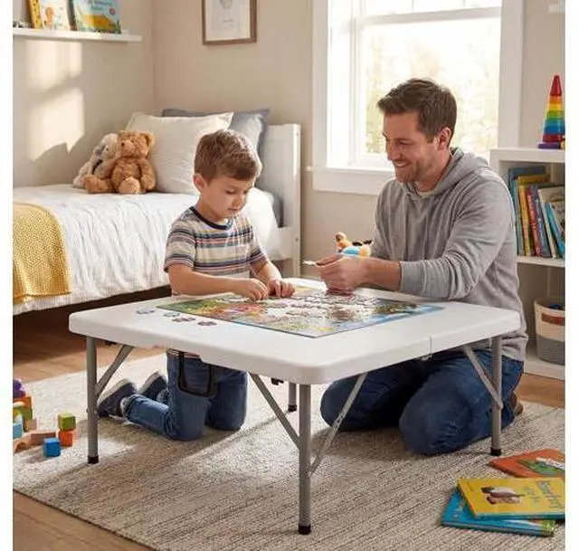 Main image of Byliable 34" Folding Square Card Table, Portable Heavy Duty HDPE Fold-in-Half Folding Table with Carrying Handle for Indoor/Outdoor Use Ideal for Picnic, Camping, Parties, White