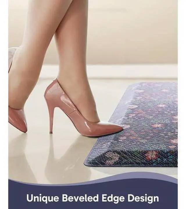 Main image of Kitchen Mats for Floor, 3/4 inch Thick, 20x39 Anti Fatigue Cushioned Mat, Kitchen Rugs, Waterproof, Comfort Ergonomic Standing Mat for Office, Home, Sink, Blue Flower Non-Slip Ridged Bottom