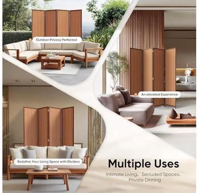 Main image of JOSTYLE 4 Panel Folding Privacy Screens 6ft Bamboo Freestanding Room Dividers, 70.9" H x 79" W