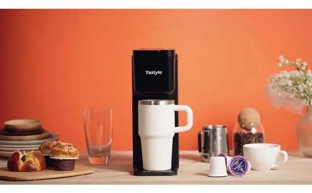 Main image of Tastyle Single Serve Coffee Maker Hot and Iced with Bold Brew, Small Coffee Machine for K Cup and Ground, Fits 7.3'' Travel Mug, Brews up to 16 Oz, 5 Cup Sizes, for Office, RV& Hotel, Elegant Black
