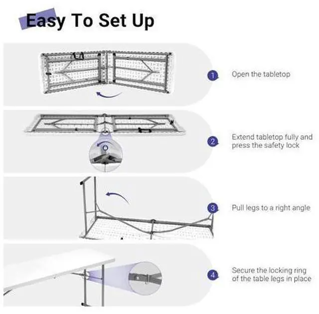 Main image of Byliable Folding Table 6FT Narrow Portable Foldable Plastic Heavy Duty Long Table, Fold-in-Half with Carrying Handle for Indoor Outdoor Meeting, Buffet, Party, Wedding, Home Work, 6 Foot, White