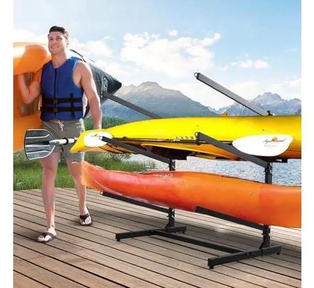 Main image of Kayak Storage Rack, Kayak Racks for Outdoor Storage: Heavy Duty Steel Adjustable Freestanding Stand for Canoes, Paddleboards, Surfboards - Ideal for Indoor, Outdoor, Garage, Shed, Dock